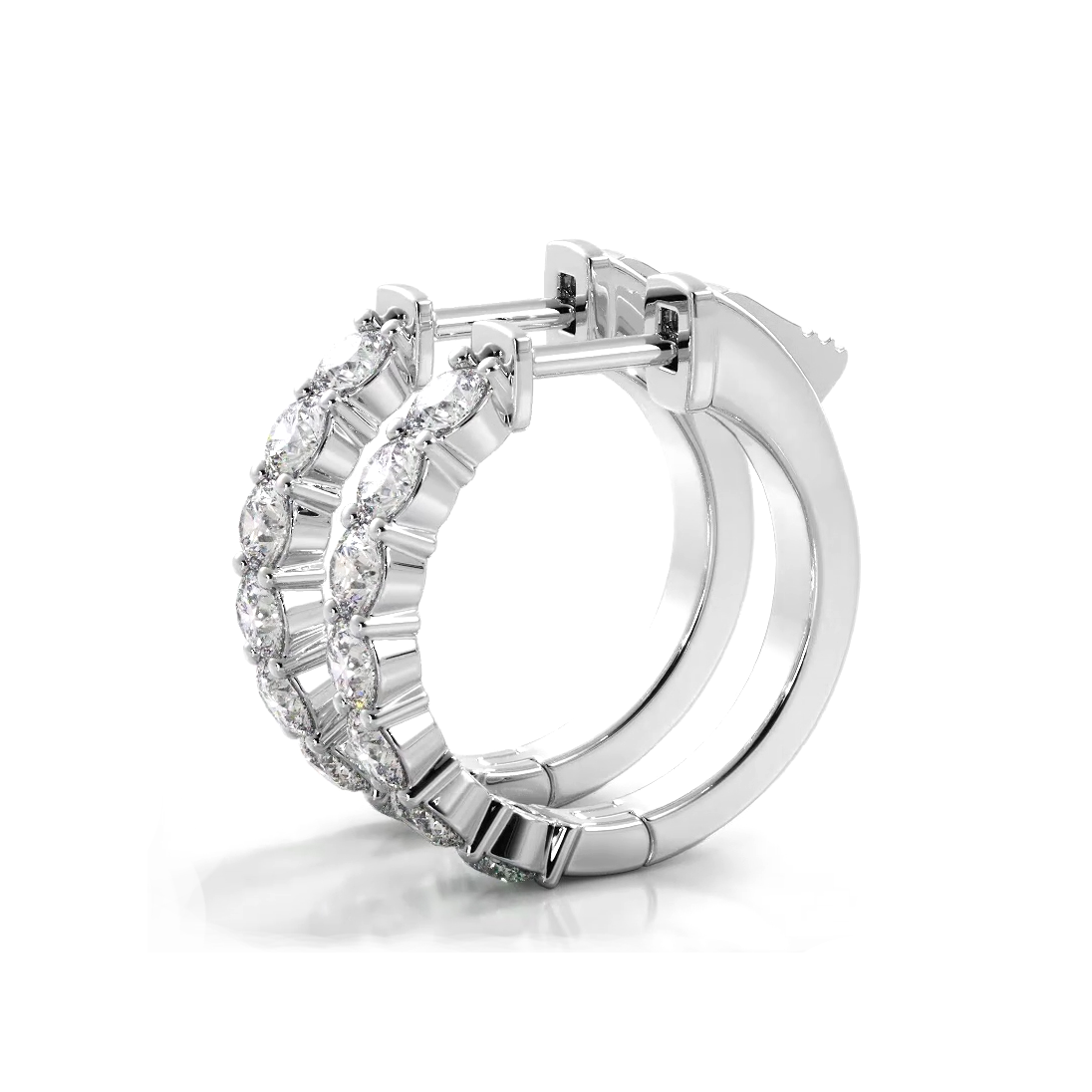 Classic 1.50 ctw. Round Diamond Hoop Earrings - 14K White Gold - H-I Color I1-I2 Clarity