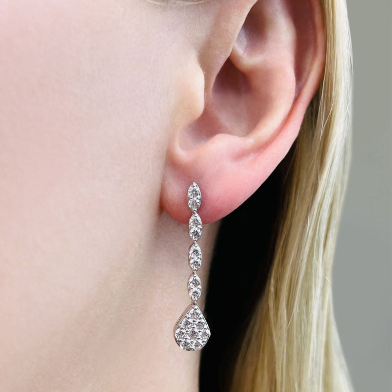 2.0 ctw. Round Diamond Sparkling Pear Drop Cluster Earrings - 14K Yellow Gold - H-I Color I1-I2 Clarity