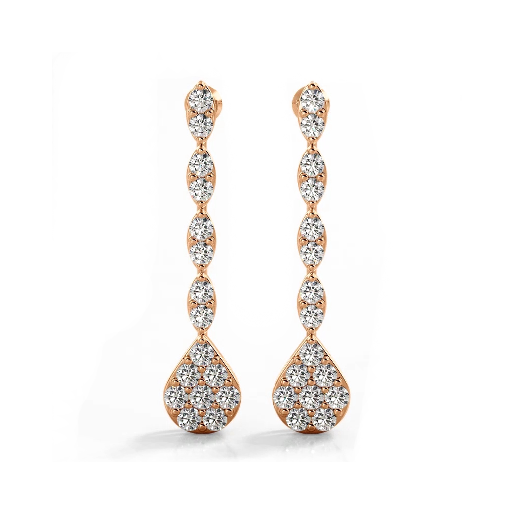 2.0 ctw. Round Diamond Sparkling Pear Drop Cluster Earrings - 14K Rose Gold - H-I Color I1-I2 Clarity