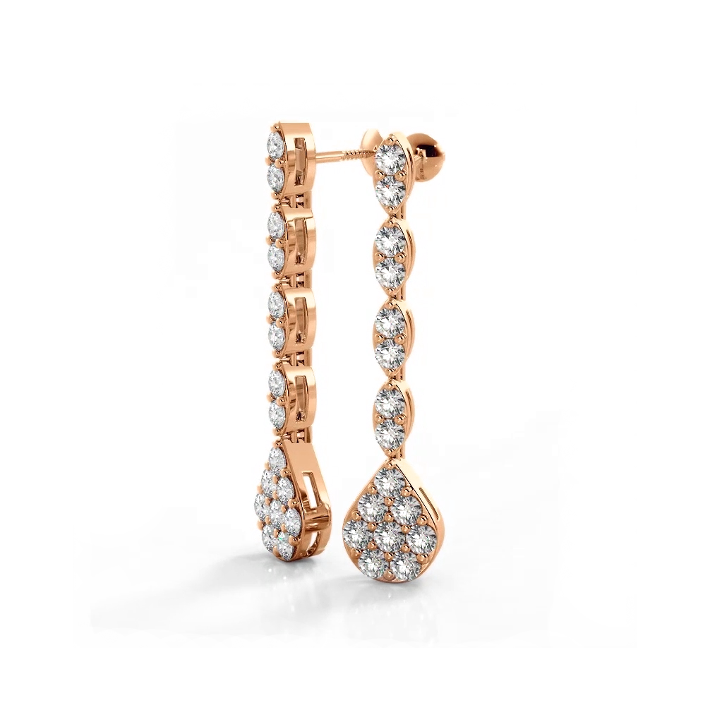 2.0 ctw. Round Diamond Sparkling Pear Drop Cluster Earrings - 14K Rose Gold - G-H Color SI1-SI2 Clarity