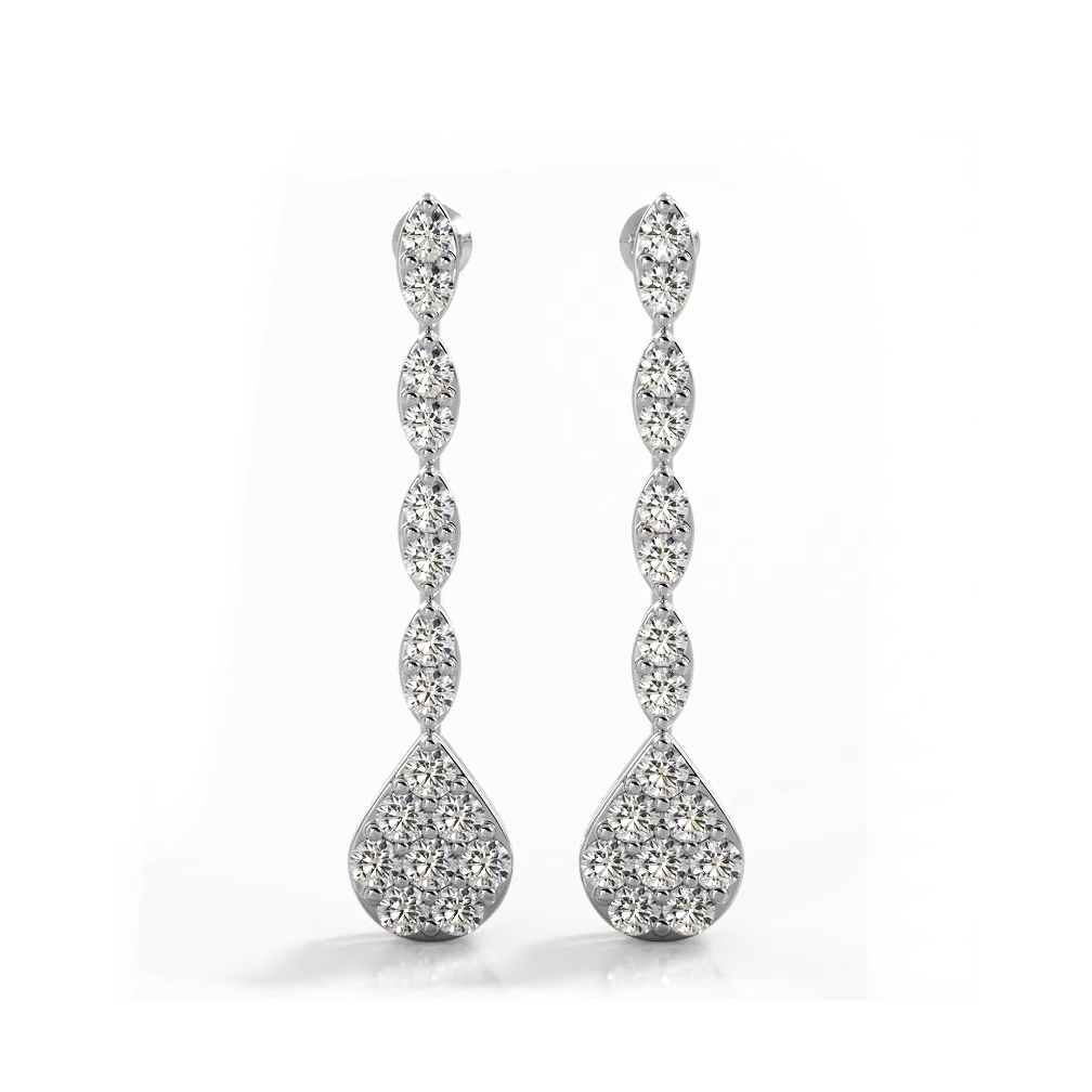 2.0 ctw. Round Diamond Sparkling Pear Drop Cluster Earrings