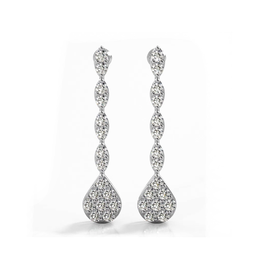 2.0 ctw. Round Diamond Sparkling Pear Drop Cluster Earrings