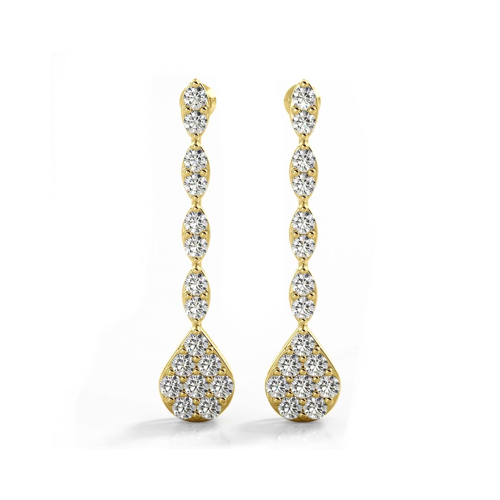 2.0 ctw. Round Diamond Sparkling Pear Drop Cluster Earrings - 14K Yellow Gold - G-H Color SI1-SI2 Clarity