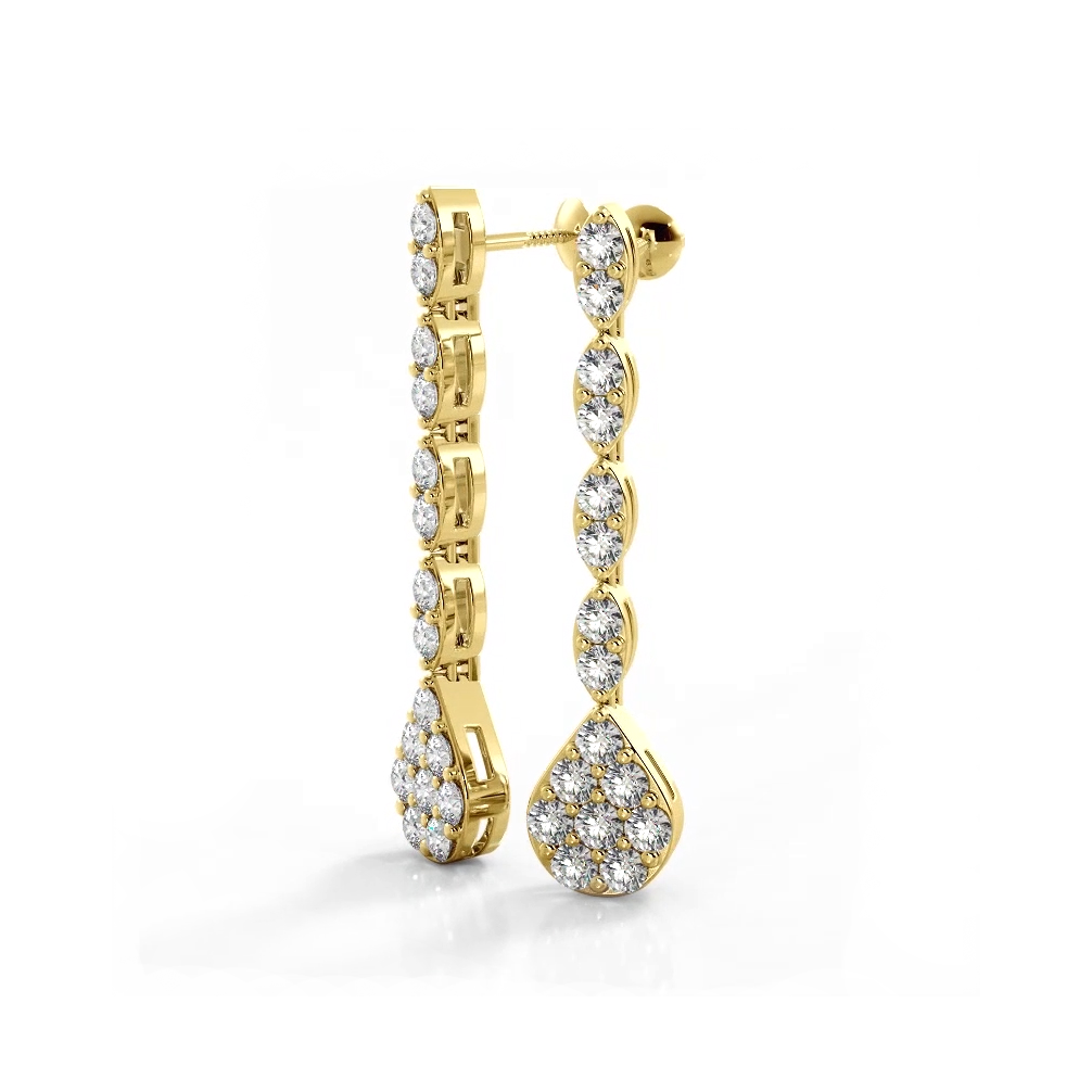 2.0 ctw. Round Diamond Sparkling Pear Drop Cluster Earrings - 14K Yellow Gold - F-G Color VS1-VS2 Clarity