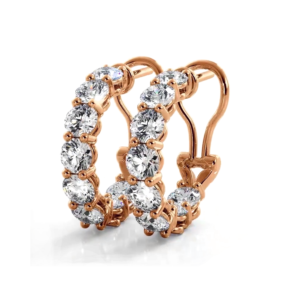 3.0 ctw. Diamond Hoop Earrings With Open Omega Backs - 14K Yellow Gold - F-G Color VS1-VS2 Clarity