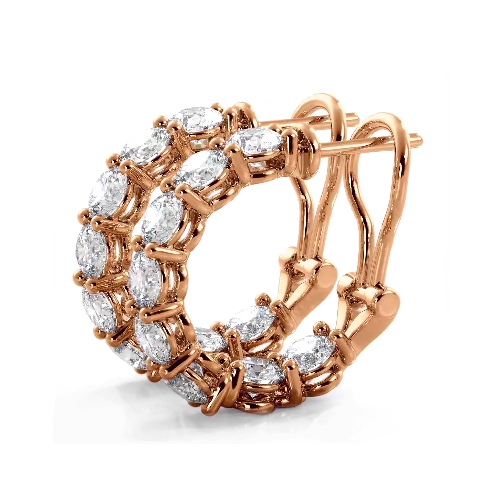 3.0 ctw. Diamond Hoop Earrings With Open Omega Backs - 14K Rose Gold - E-F Color VS1-VS2 Clarity