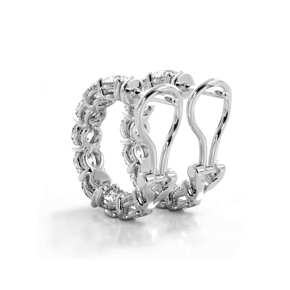 3.0 ctw. Diamond Hoop Earrings With Open Omega Backs - 14K White Gold - F-G Color VS1-VS2 Clarity