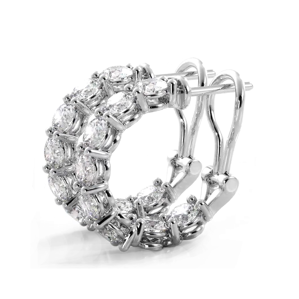 3.0 ctw. Diamond Hoop Earrings With Open Omega Backs - 14K White Gold - H-I Color I1-I2 Clarity