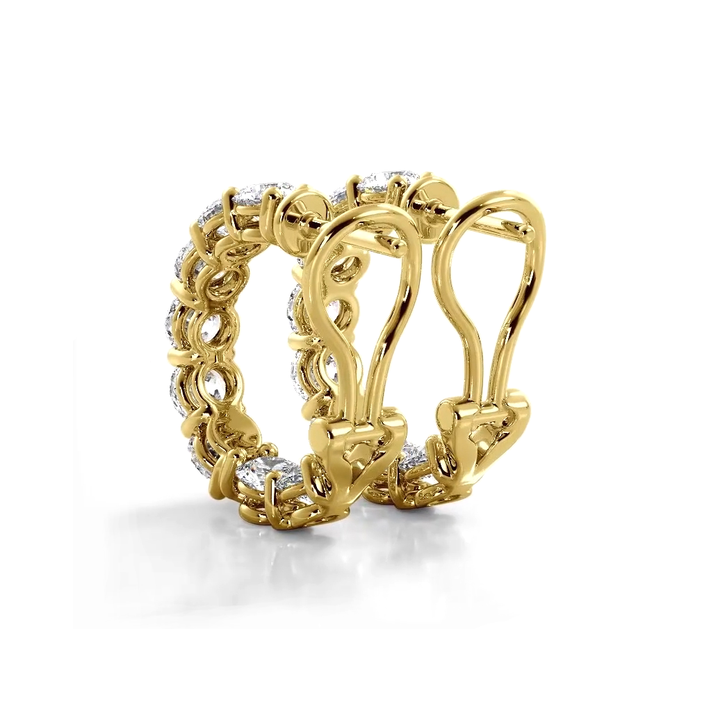 3.0 ctw. Diamond Hoop Earrings With Open Omega Backs - 14K Yellow Gold - G-H Color SI1-SI2 Clarity