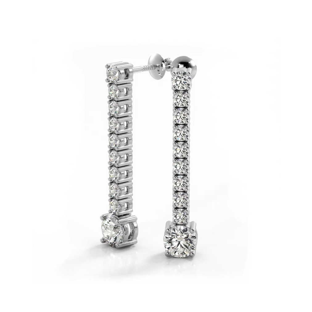 1.35 ctw. Round Diamonds Dangle Drop Earrings - 14K White Gold - H-I Color I1-I2 Clarity