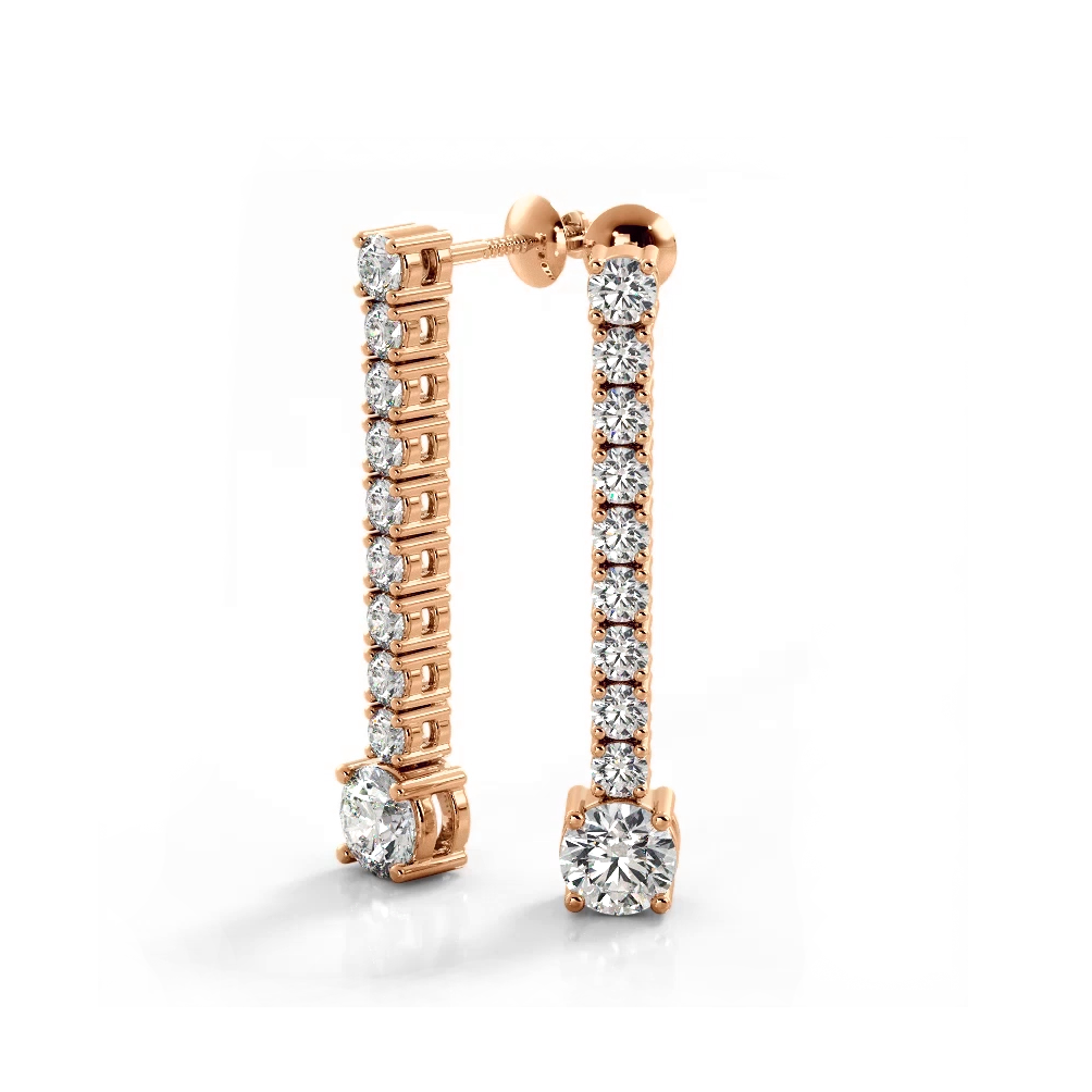 1.35 ctw. Round Diamonds Dangle Drop Earrings - 14K Rose Gold - E-F Color VS1-VS2 Clarity