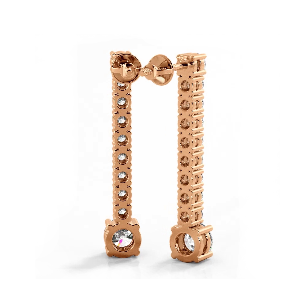 1.35 ctw. Round Diamonds Dangle Drop Earrings - 14K Rose Gold - H-I Color I1-I2 Clarity