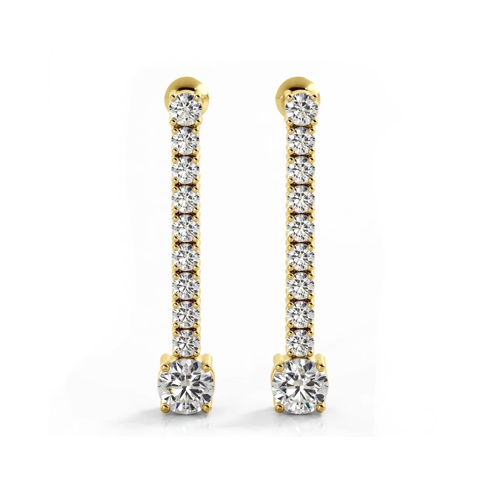 1.35 ctw. Round Diamonds Dangle Drop Earrings - 14K Yellow Gold - E-F Color VS1-VS2 Clarity