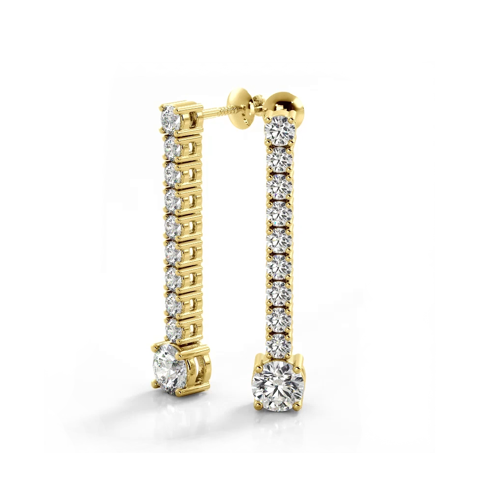 1.35 ctw. Round Diamonds Dangle Drop Earrings - 14K Yellow Gold - H-I Color I1-I2 Clarity