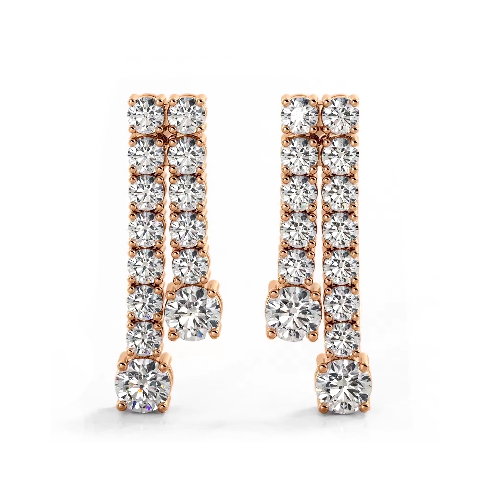 1.70 ctw. Double Strand Diamond Dangle Earrings - 14K Yellow Gold - F-G Color VS1-VS2 Clarity