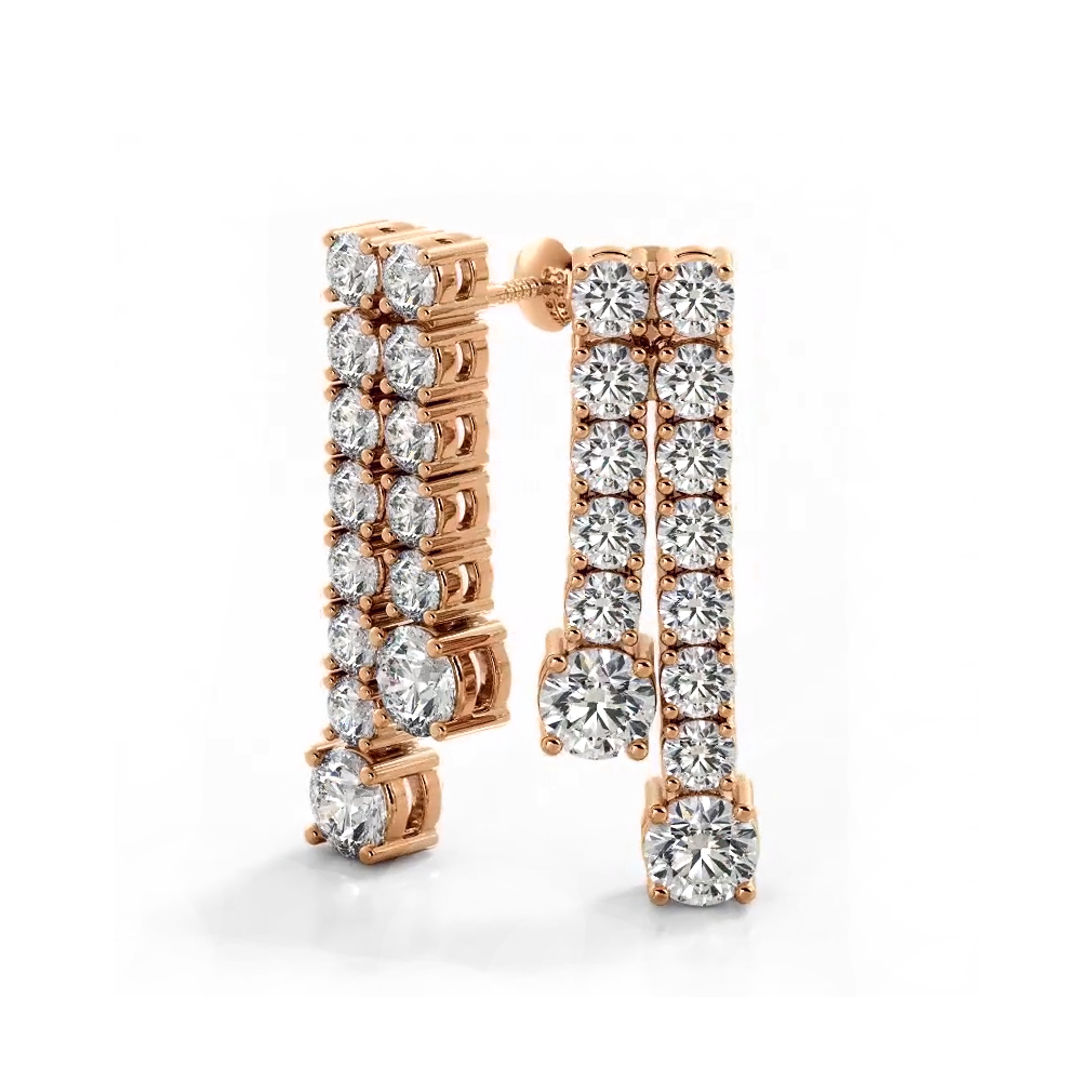 1.70 ctw. Double Strand Diamond Dangle Earrings - 14K Rose Gold - E-F Color VS1-VS2 Clarity