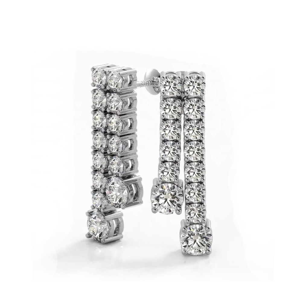 1.70 ctw. Double Strand Diamond Dangle Earrings - 14K White Gold - H-I Color I1-I2 Clarity