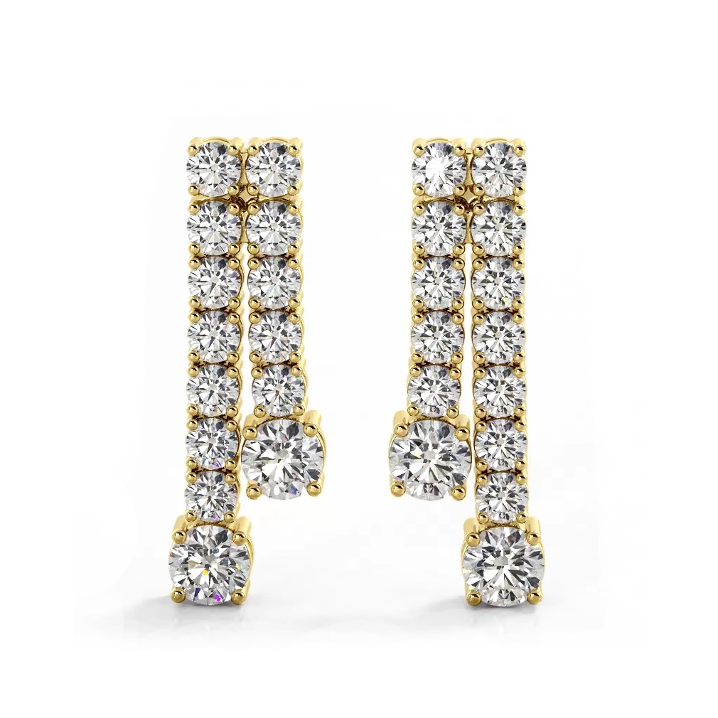 1.70 ctw. Double Strand Diamond Dangle Earrings - 14K Yellow Gold - E-F Color VS1-VS2 Clarity