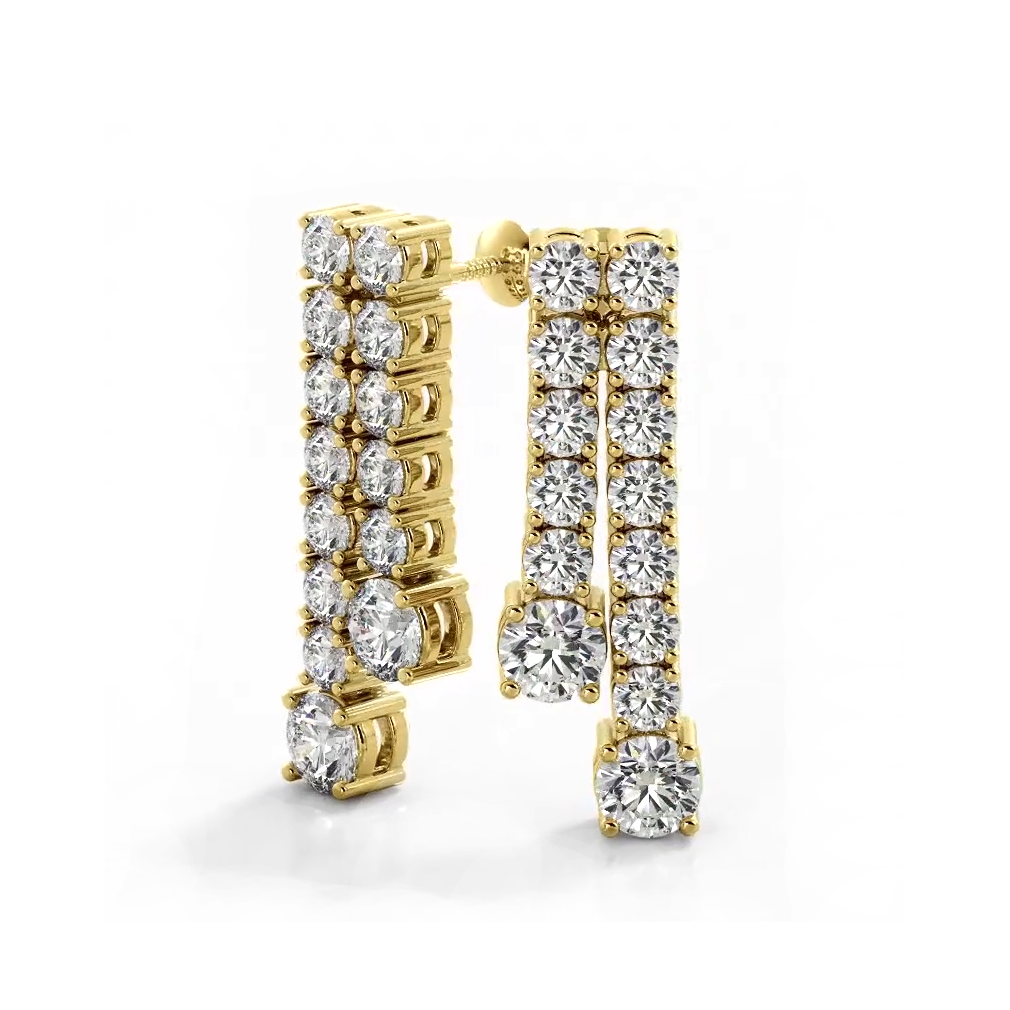 1.70 ctw. Double Strand Diamond Dangle Earrings - 14K Yellow Gold - H-I Color I1-I2 Clarity