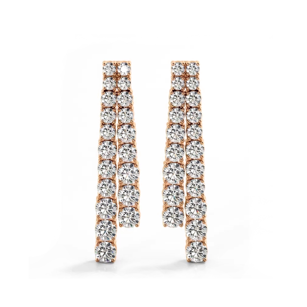 2.50 ctw. Graduated Round Diamond Two Row Drop Earrings - 14K Yellow Gold - F-G Color VS1-VS2 Clarity
