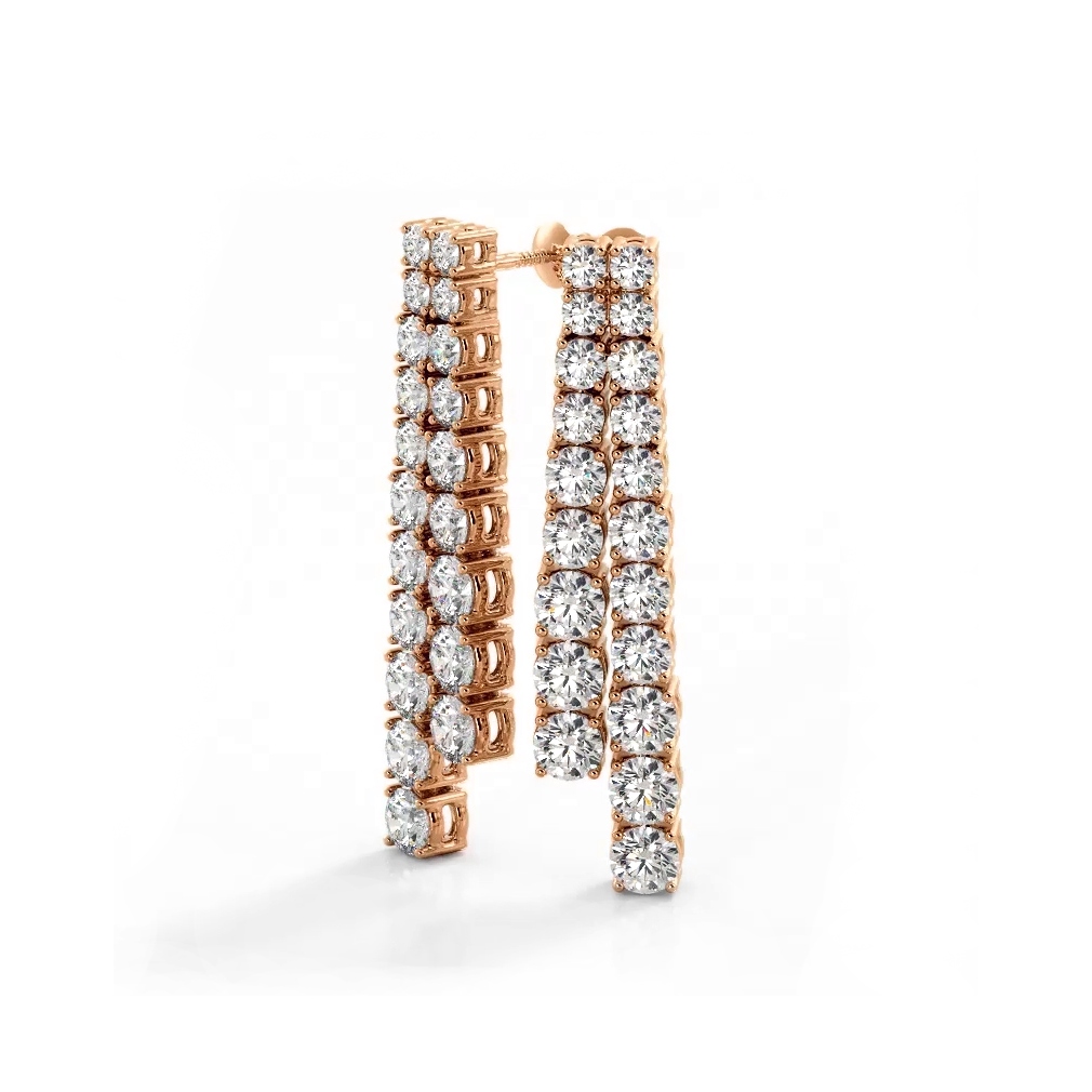 2.50 ctw. Graduated Round Diamond Two Row Drop Earrings - 14K Rose Gold - E-F Color VS1-VS2 Clarity