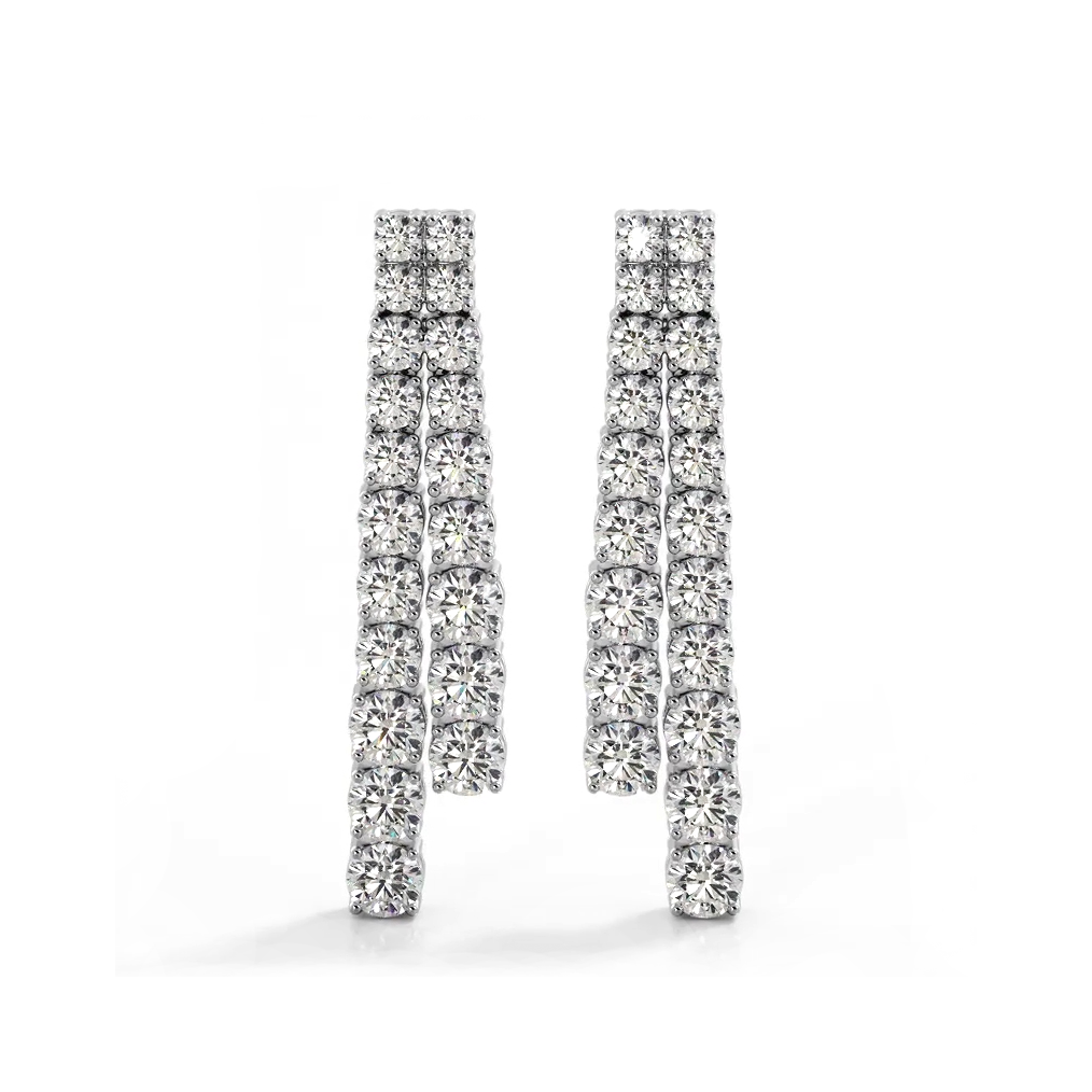 2.50 ctw. Graduated Round Diamond Two Row Drop Earrings