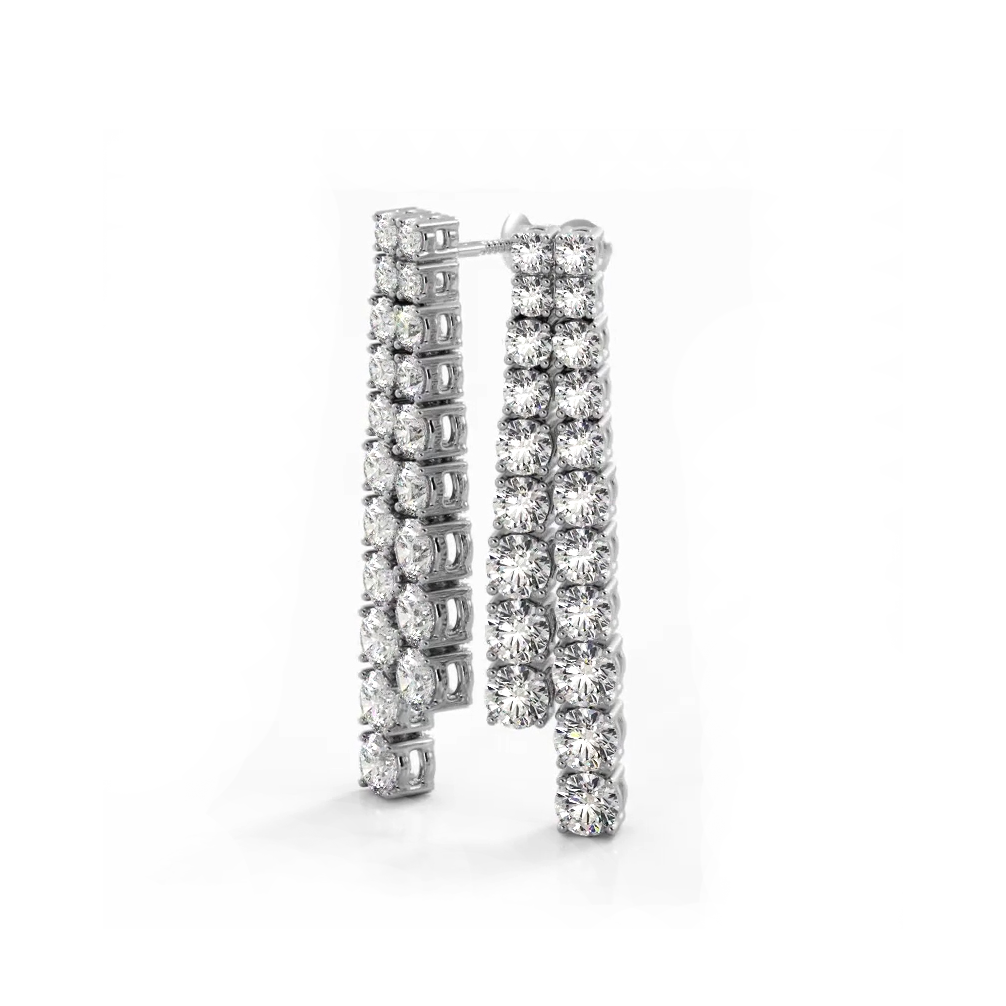 2.50 ctw. Graduated Round Diamond Two Row Drop Earrings - 14K White Gold - H-I Color I1-I2 Clarity
