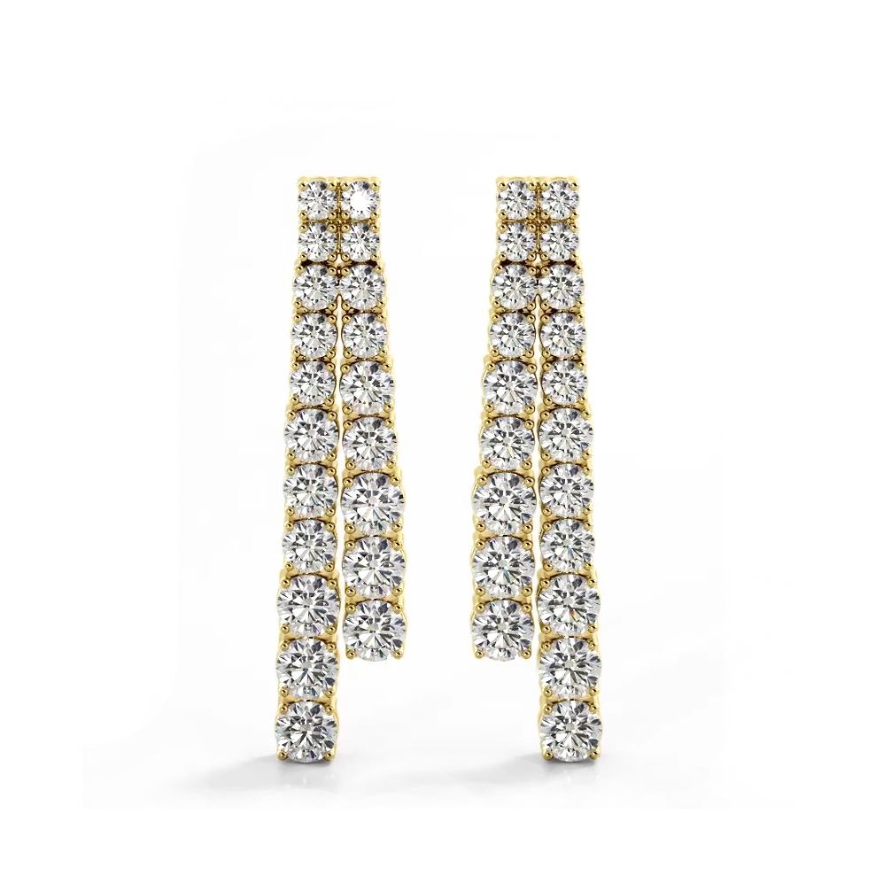 2.50 ctw. Graduated Round Diamond Two Row Drop Earrings - 14K Yellow Gold - E-F Color VS1-VS2 Clarity