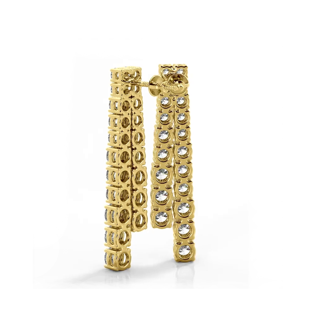 2.50 ctw. Graduated Round Diamond Two Row Drop Earrings - 14K Yellow Gold - G-H Color SI1-SI2 Clarity