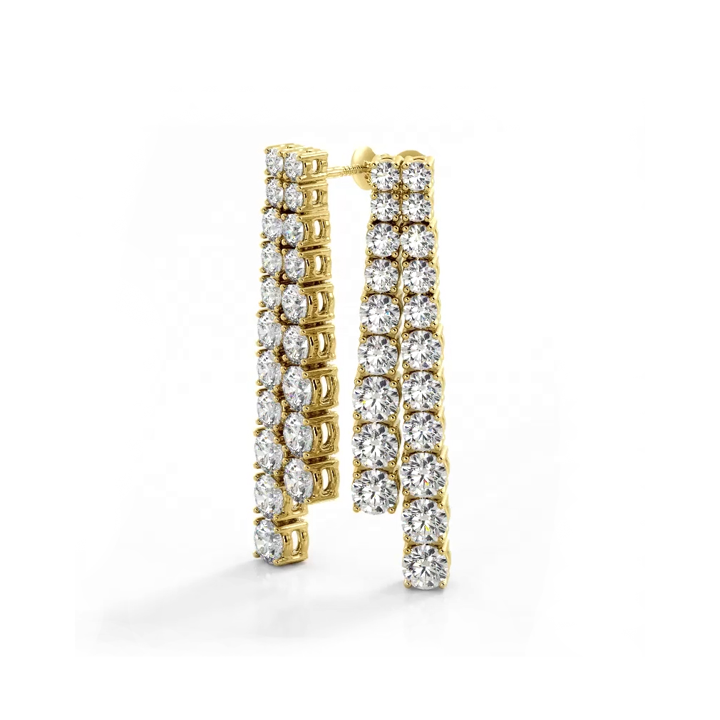 2.50 ctw. Graduated Round Diamond Two Row Drop Earrings - 14K Yellow Gold - H-I Color I1-I2 Clarity