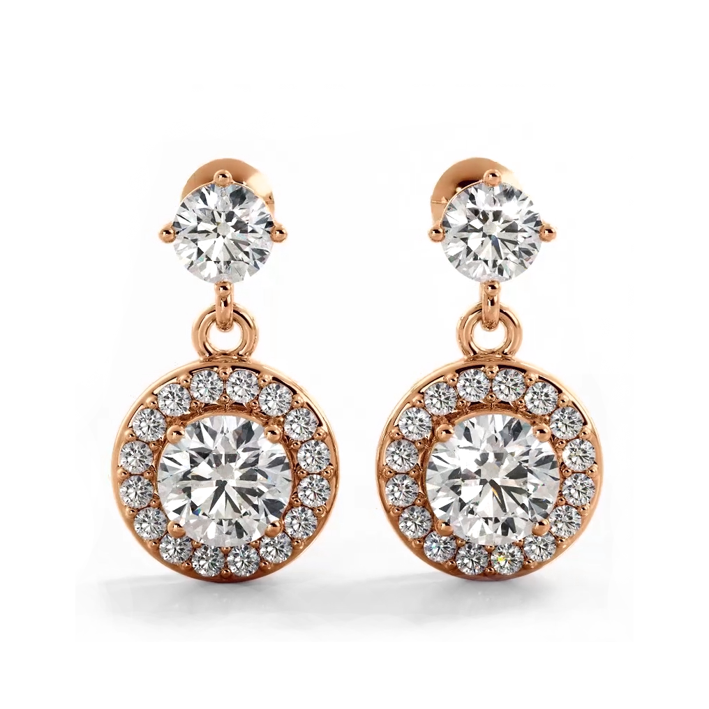 1.0 ctw. Round Diamond Heavenly Halo Drop Earrings - 14K Yellow Gold - F-G Color VS1-VS2 Clarity