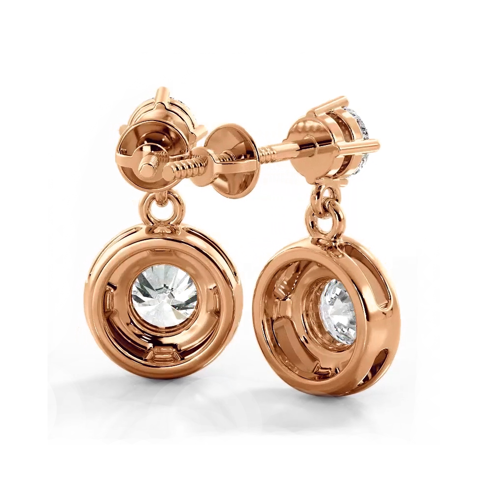 1.0 ctw. Round Diamond Heavenly Halo Drop Earrings - 14K Rose Gold - H-I Color I1-I2 Clarity