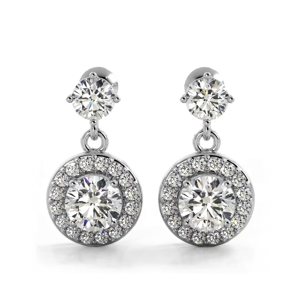 1.0 ctw. Round Diamond Heavenly Halo Drop Earrings