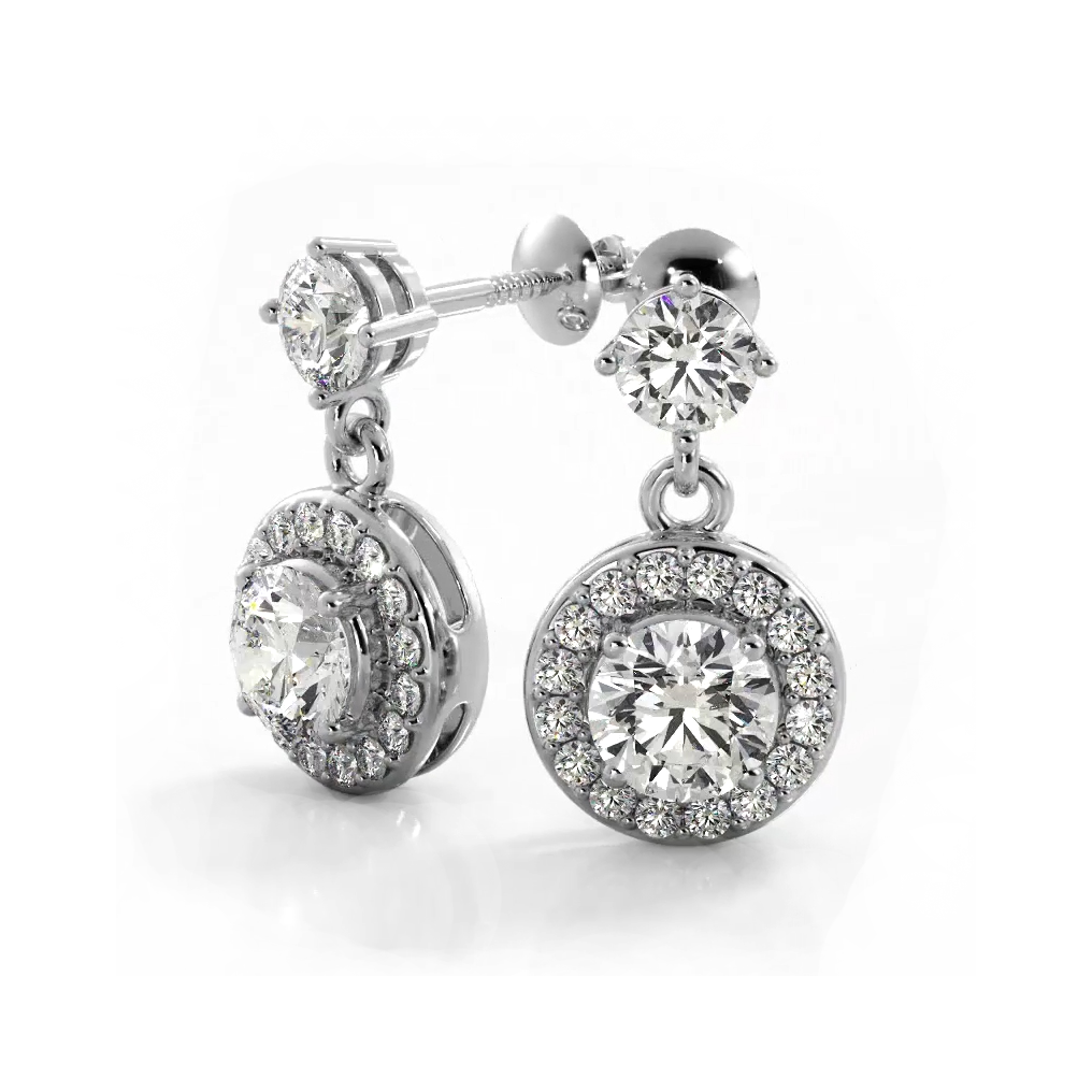 1.0 ctw. Round Diamond Heavenly Halo Drop Earrings - 14K White Gold - H-I Color I1-I2 Clarity