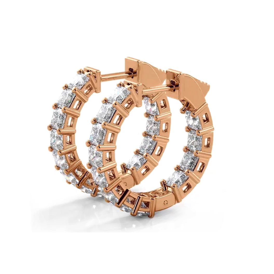 3.50 ctw. Princess Cut Diamond Hoop Earrings - 14K Rose Gold - E-F Color VS1-VS2 Clarity