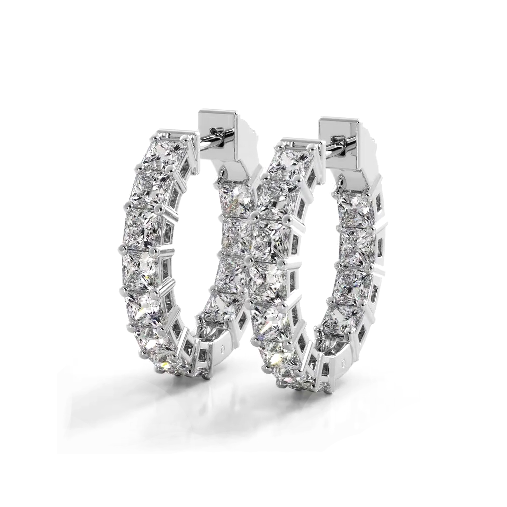 3.50 ctw. Princess Cut Diamond Hoop Earrings