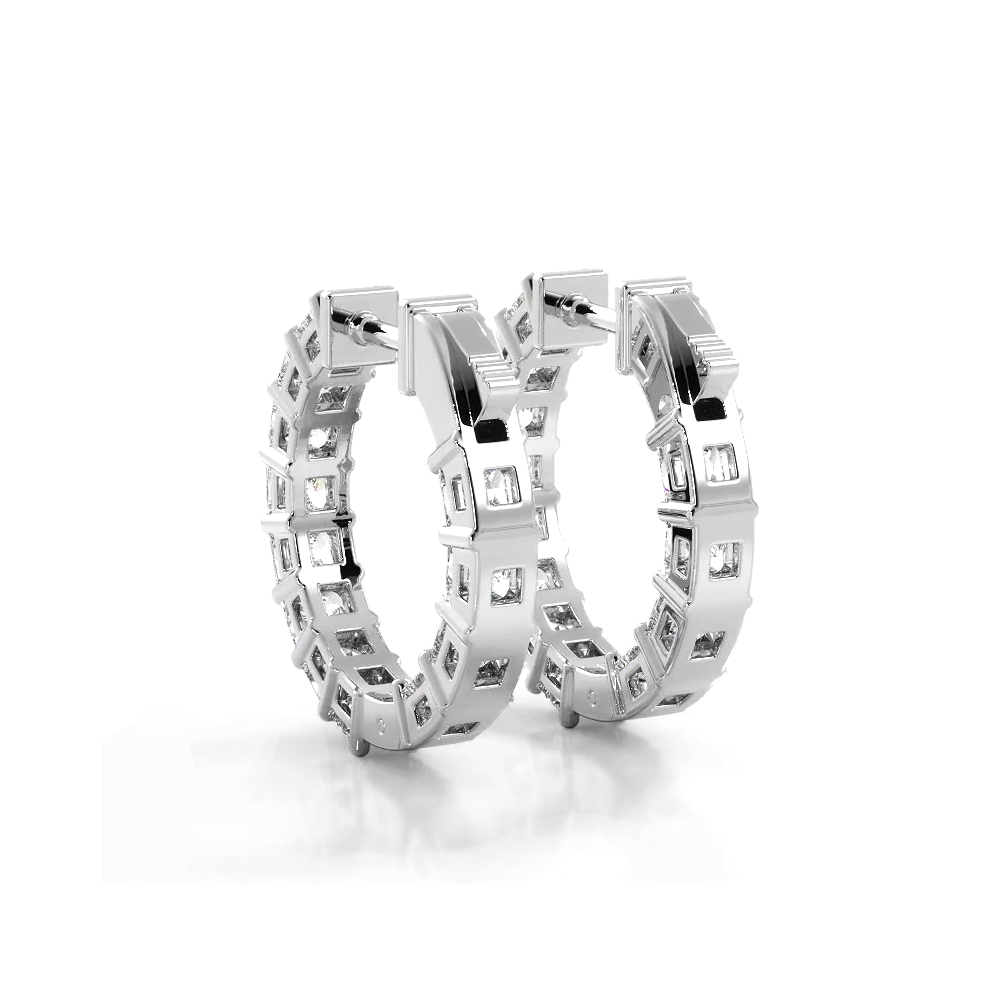 3.50 ctw. Princess Cut Diamond Hoop Earrings - 14K White Gold - F-G Color VS1-VS2 Clarity