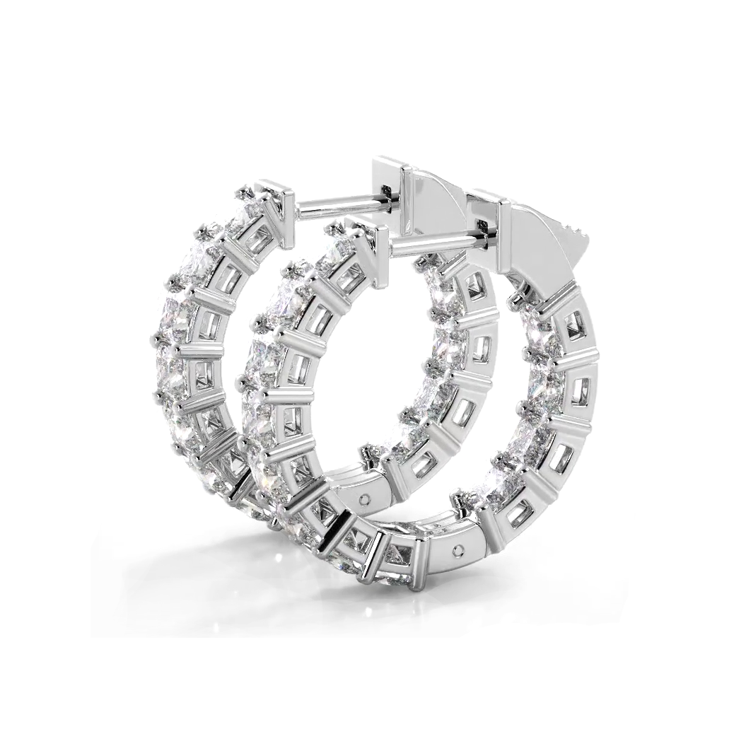 3.50 ctw. Princess Cut Diamond Hoop Earrings - 14K White Gold - H-I Color I1-I2 Clarity