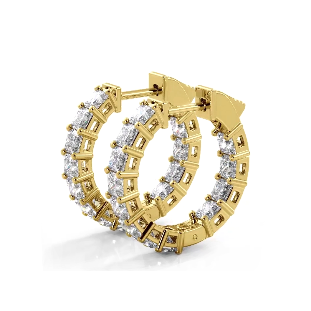 3.50 ctw. Princess Cut Diamond Hoop Earrings - 14K Yellow Gold - H-I Color I1-I2 Clarity