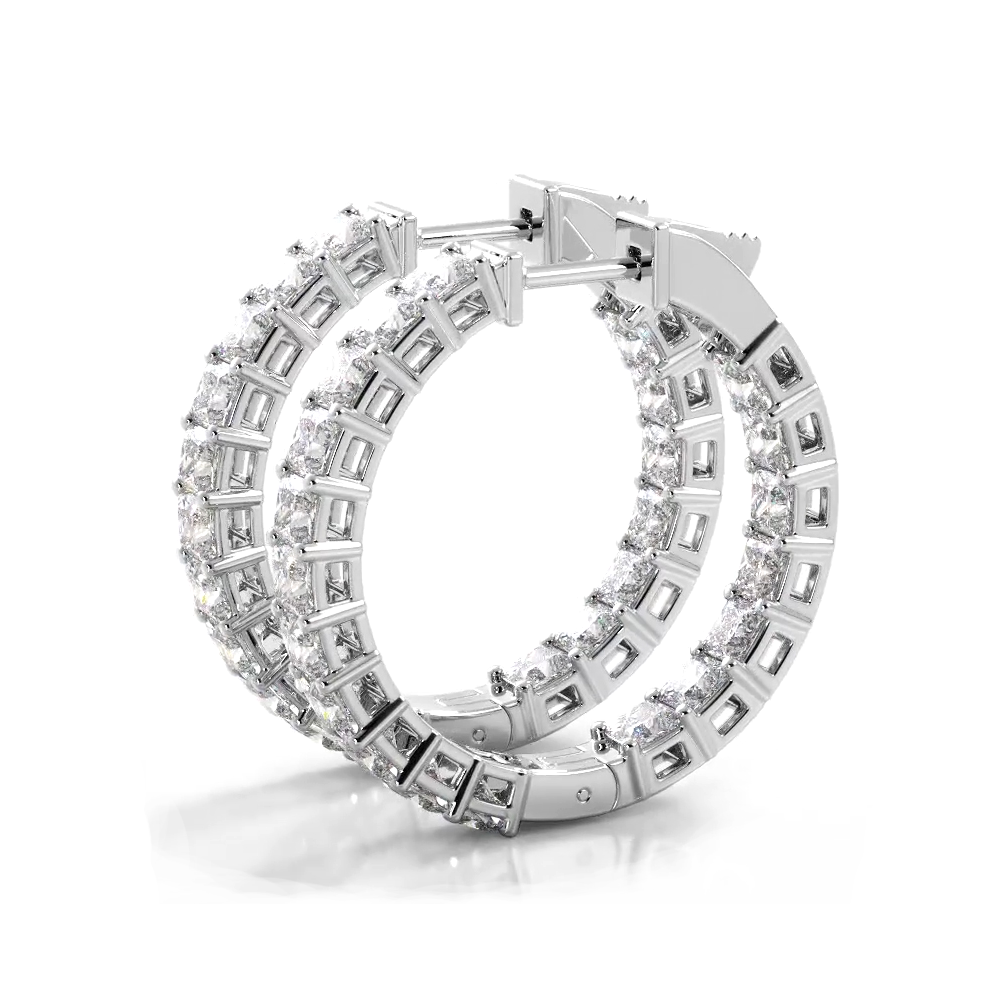 Classic 5.50 ctw. Princess Cut Diamond Hoop Earrings - 14K White Gold - H-I Color I1-I2 Clarity