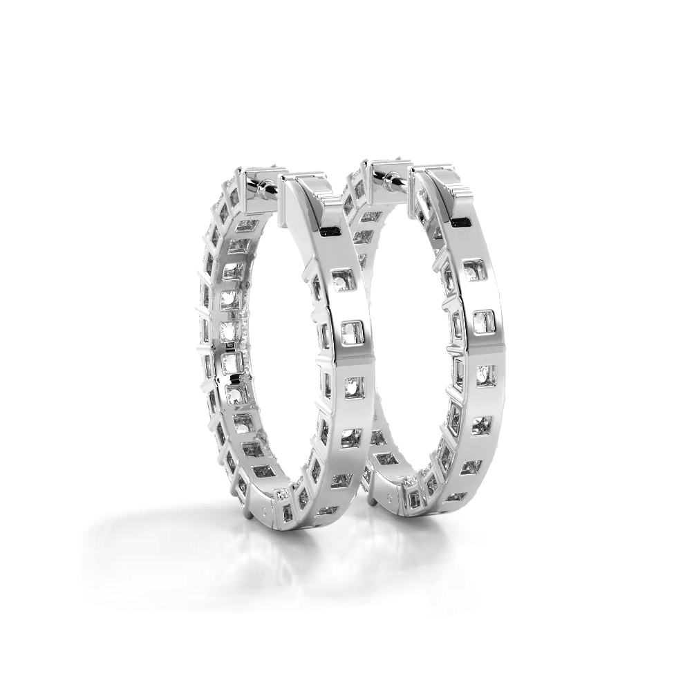 Classic 5.50 ctw. Princess Cut Diamond Hoop Earrings - 14K White Gold - F-G Color VS1-VS2 Clarity