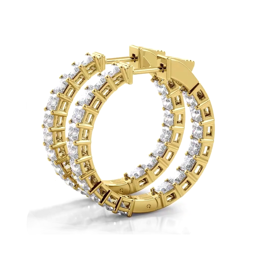 Classic 5.50 ctw. Princess Cut Diamond Hoop Earrings - 14K Yellow Gold - H-I Color I1-I2 Clarity