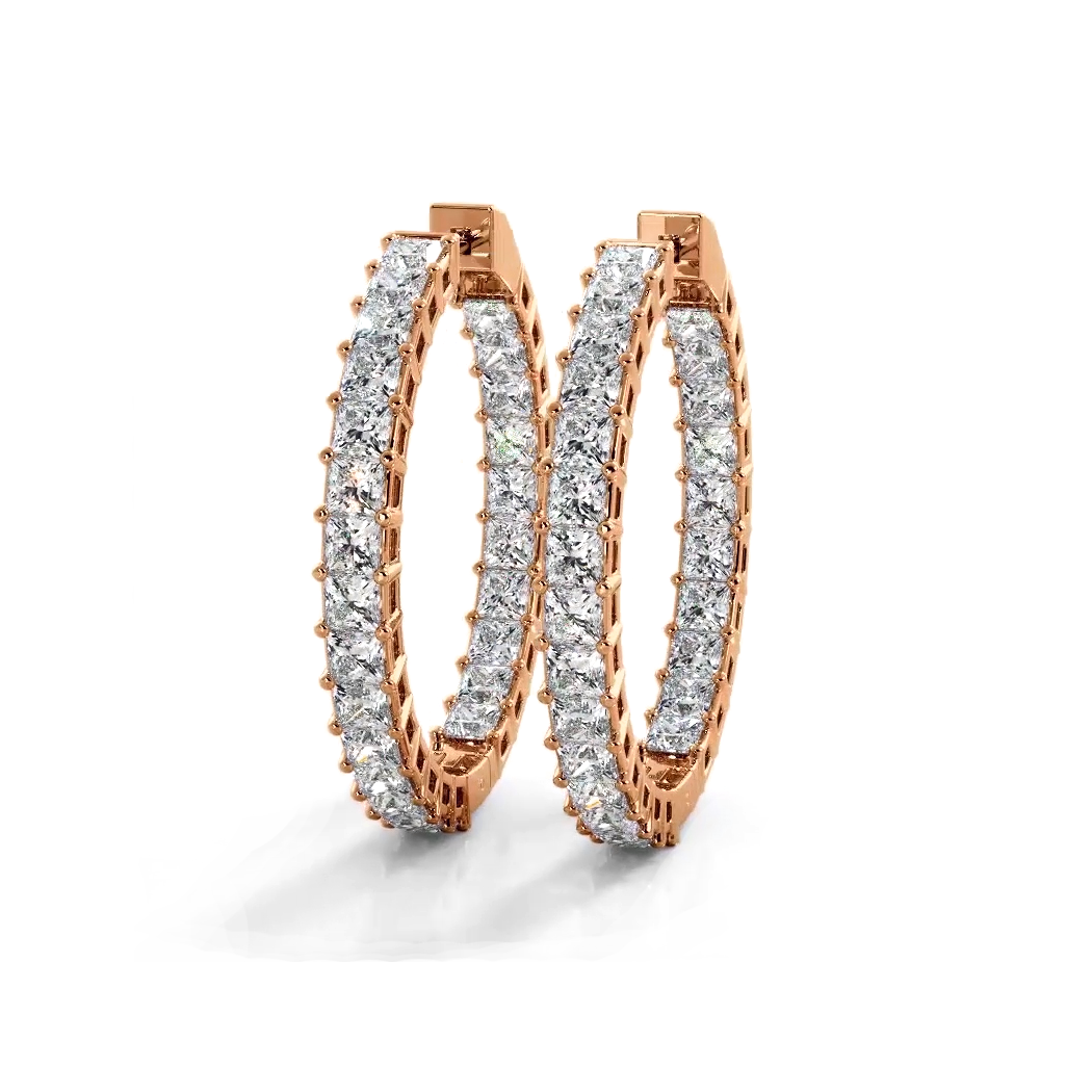 Classic 8.0 ctw. Princess Cut Diamond Hoop Earrings - 14K Yellow Gold - G-H Color SI1-SI2 Clarity