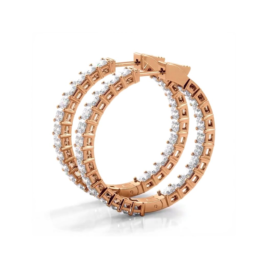 Classic 8.0 ctw. Princess Cut Diamond Hoop Earrings - 14K Yellow Gold - F-G Color VS1-VS2 Clarity