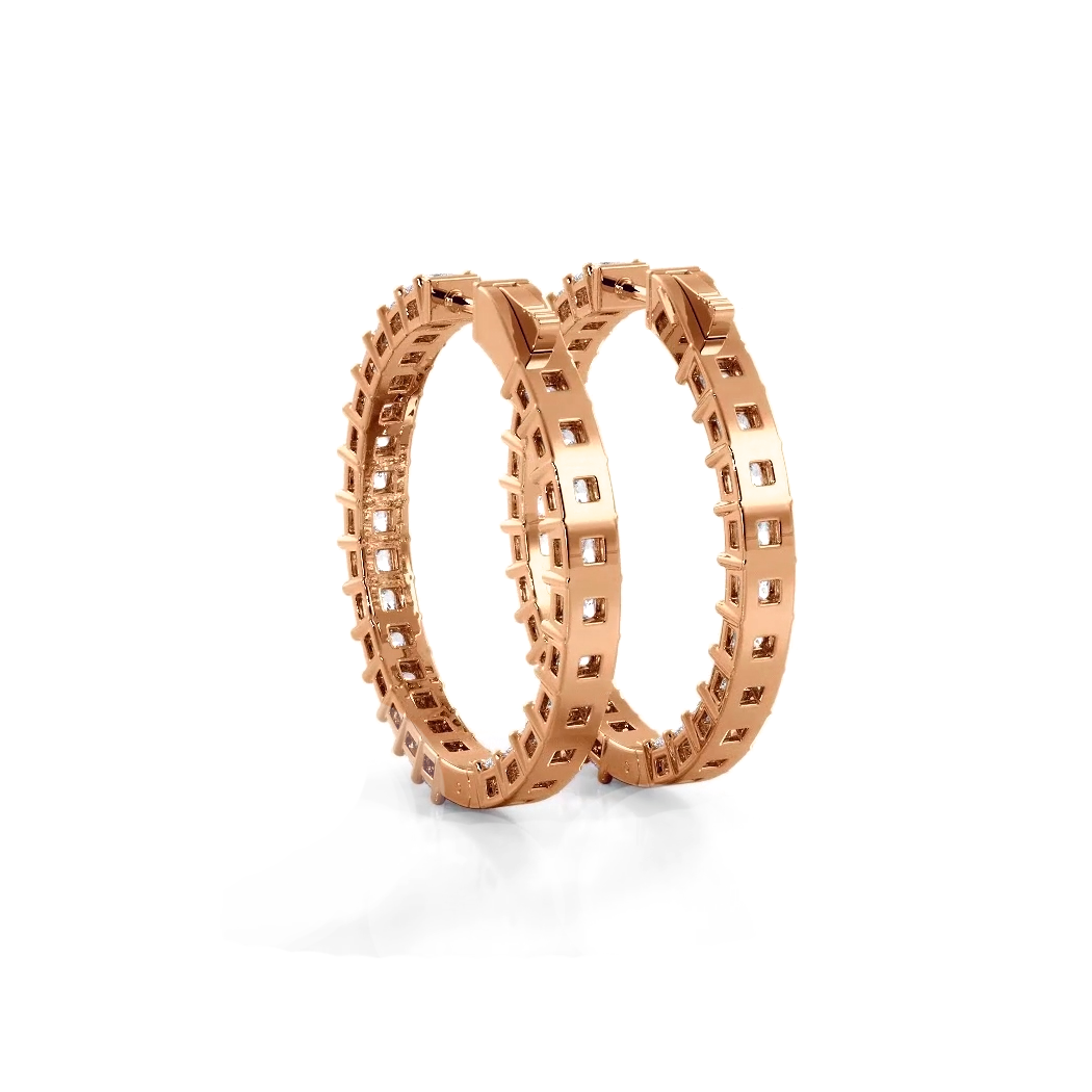 Classic 8.0 ctw. Princess Cut Diamond Hoop Earrings - 14K Rose Gold - E-F Color VS1-VS2 Clarity