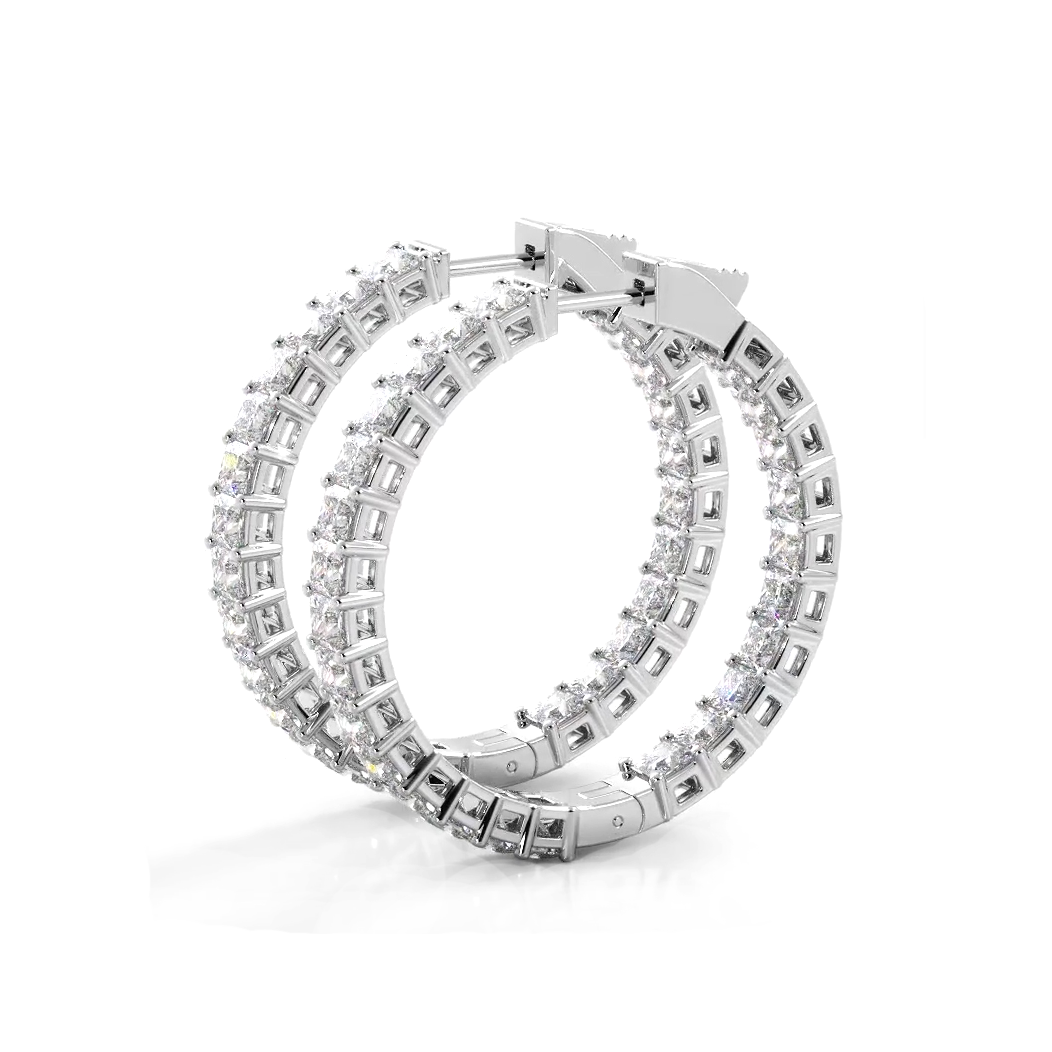 Classic 8.0 ctw. Princess Cut Diamond Hoop Earrings - 14K White Gold - H-I Color I1-I2 Clarity