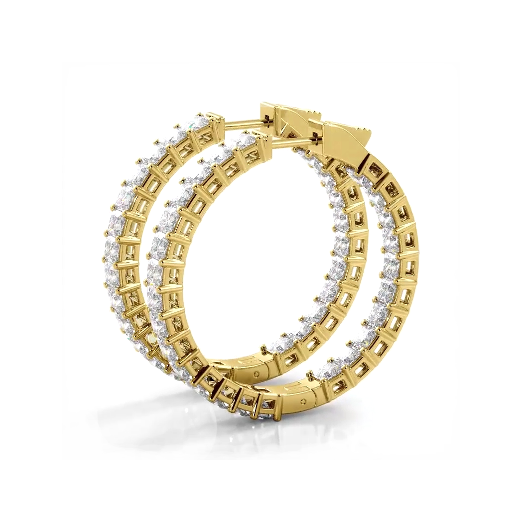 Classic 8.0 ctw. Princess Cut Diamond Hoop Earrings - 14K Yellow Gold - E-F Color VS1-VS2 Clarity