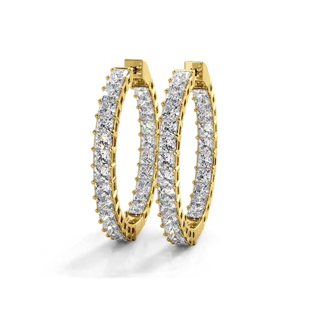 Classic 8.0 ctw. Princess Cut Diamond Hoop Earrings - 14K White Gold - F-G Color VS1-VS2 Clarity