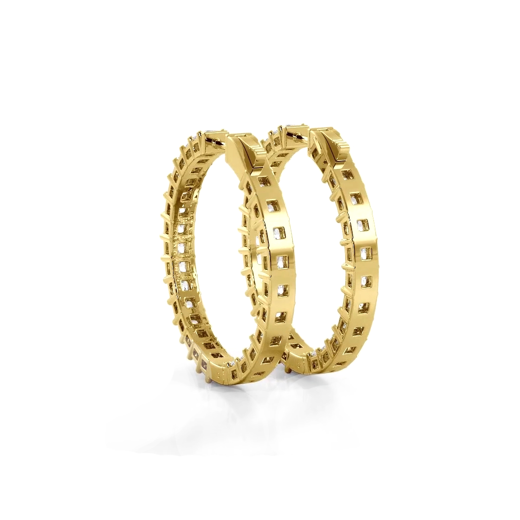 Classic 8.0 ctw. Princess Cut Diamond Hoop Earrings - 14K Yellow Gold - H-I Color I1-I2 Clarity
