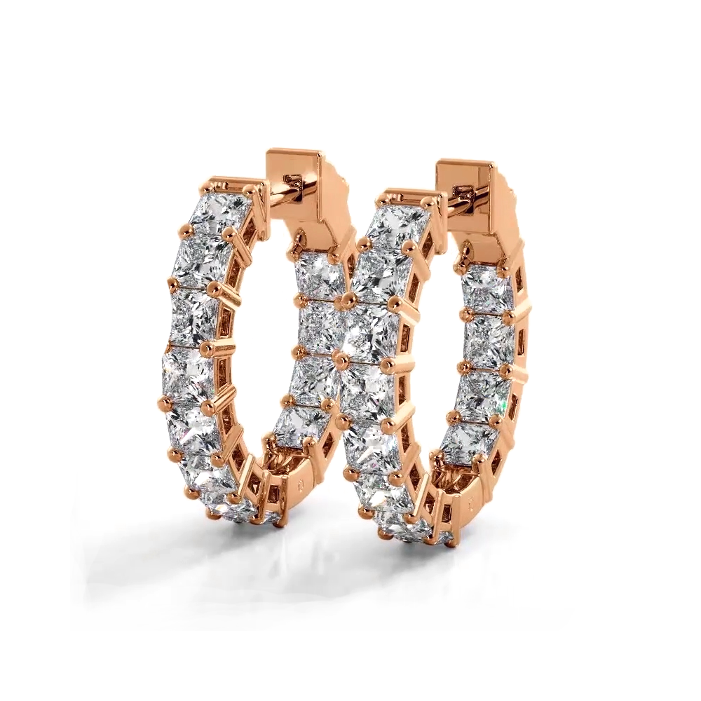 3.50 ctw. Princess Cut Diamond Hoop Earrings - 14K Yellow Gold - F-G Color VS1-VS2 Clarity